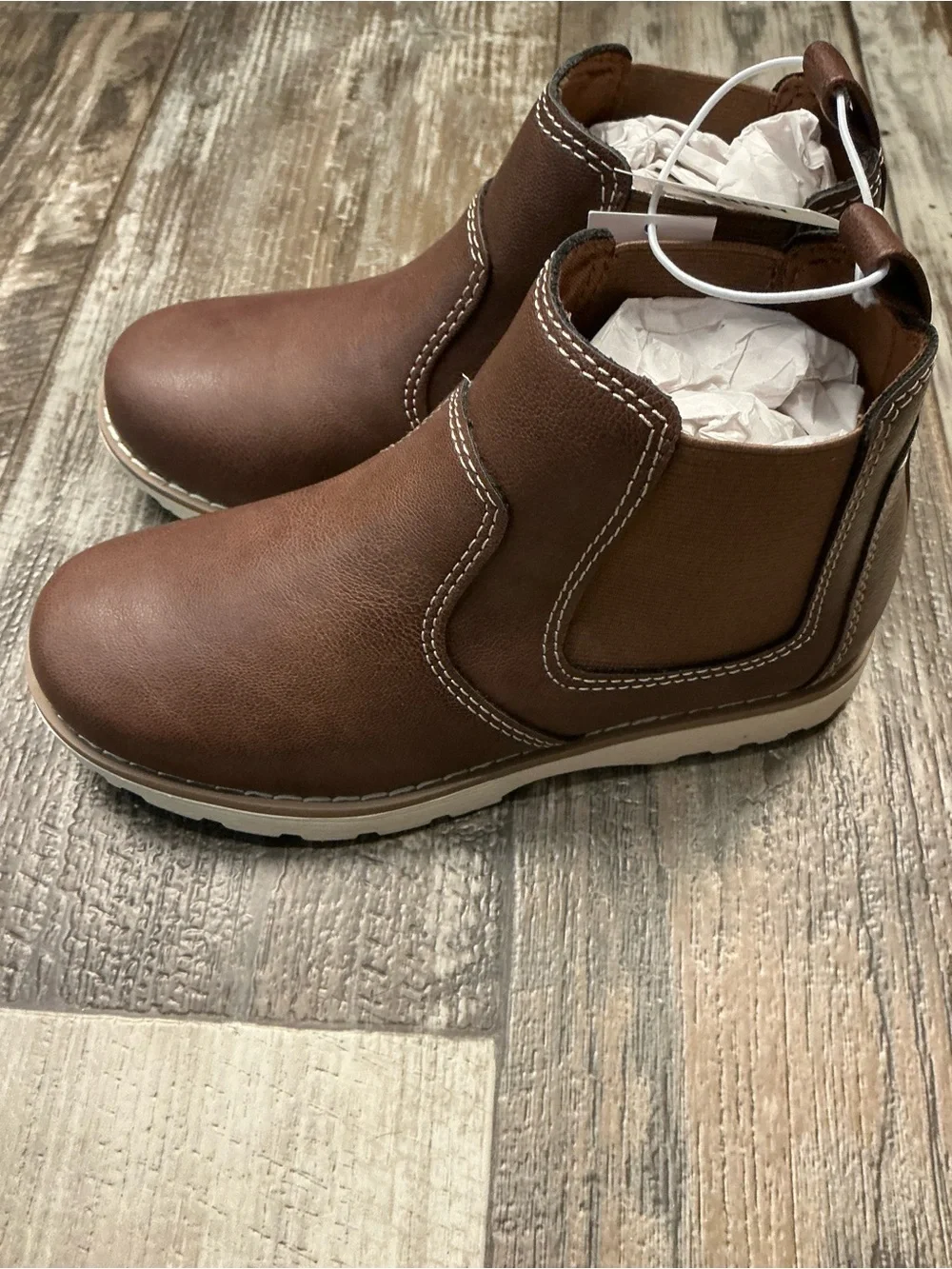 Old Navy Kid’s Brown Faux Leather Chelsea Slip on Boots Size 13